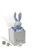 COFFRET boucles d'oreilles carré bleu perle or