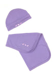 cadeau naissance bébé ensemble body chaussons débarbouillette ceintreet bonnet assortis violet