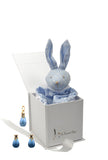 cadeau naissance coffret bijou bébé ou maman boucles d'oreilles pendentif goutte bleu diamant doudou lapin