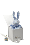 coffret bijou bébé ou maman pendentif carré bleu perle  or  doudou lapin