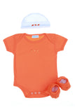 ensemble cadeau naissance bébé body,chaussons et bonnet assortis orange
