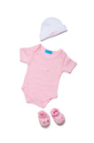 ensemble cadeau naissance bébé body,chaussons et bonnet assortis rose clair