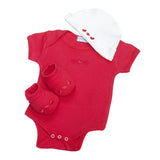 ensemble cadeau naissance bébé body,chaussons et bonnet assortis rose framboise