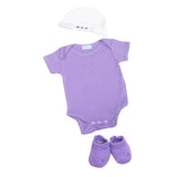 cadeau naissance bébé ensemble body chaussons et bonnet assortis violet