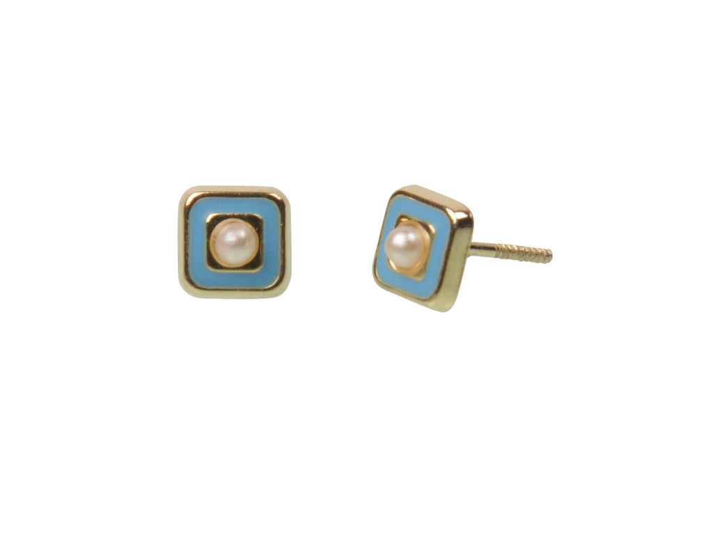 boucles d'oreilles carré bleu perle or
