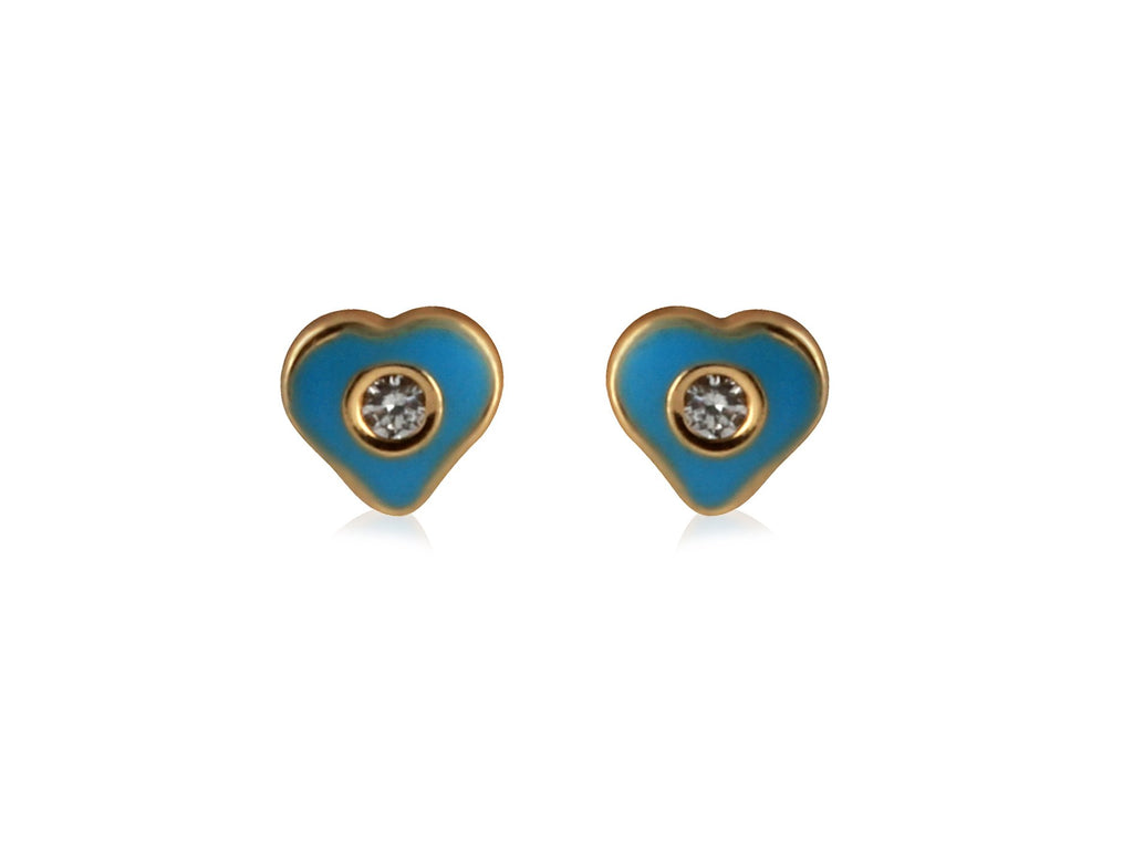 boucles d'oreilles coeur  bleu or diamant