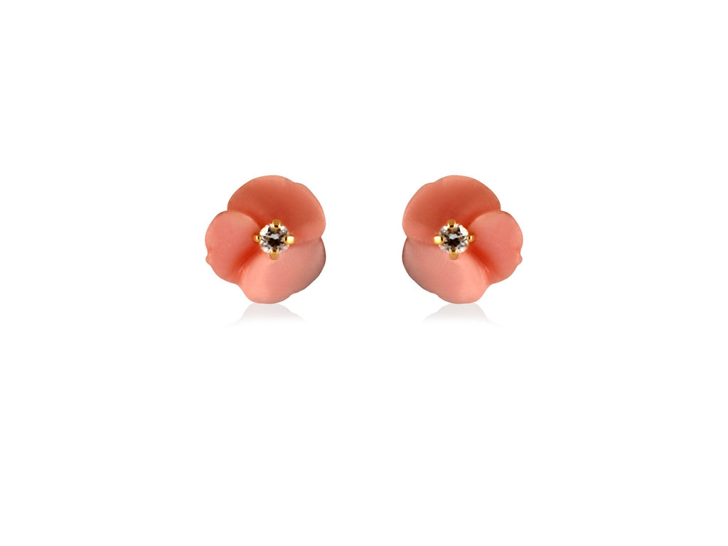 boucles d'oreilles fleur rose diamant or