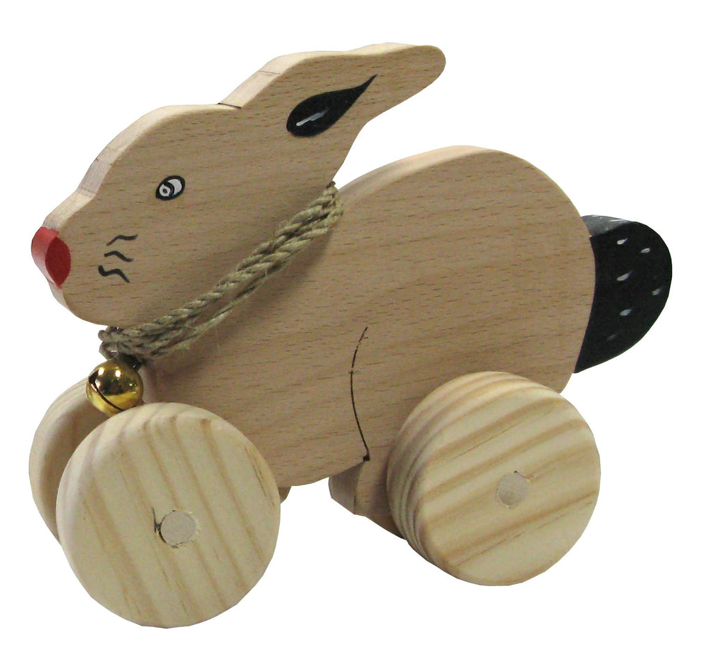 lapin en bois à roulettes