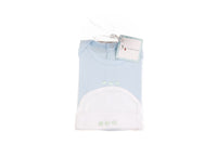 ensemble cadeau naissance bébé grenouillere et bonnet bleu assortis