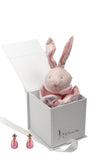 coffret bijou bébé ou maman pendentif goutte rose  or diamant doudou lapin