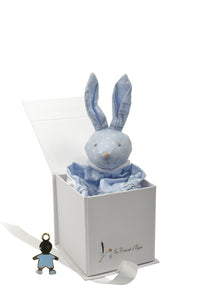 cadeau naissance coffret bijou bébé ou maman bracelet pendentif petit  garcon bleu doudou lapin