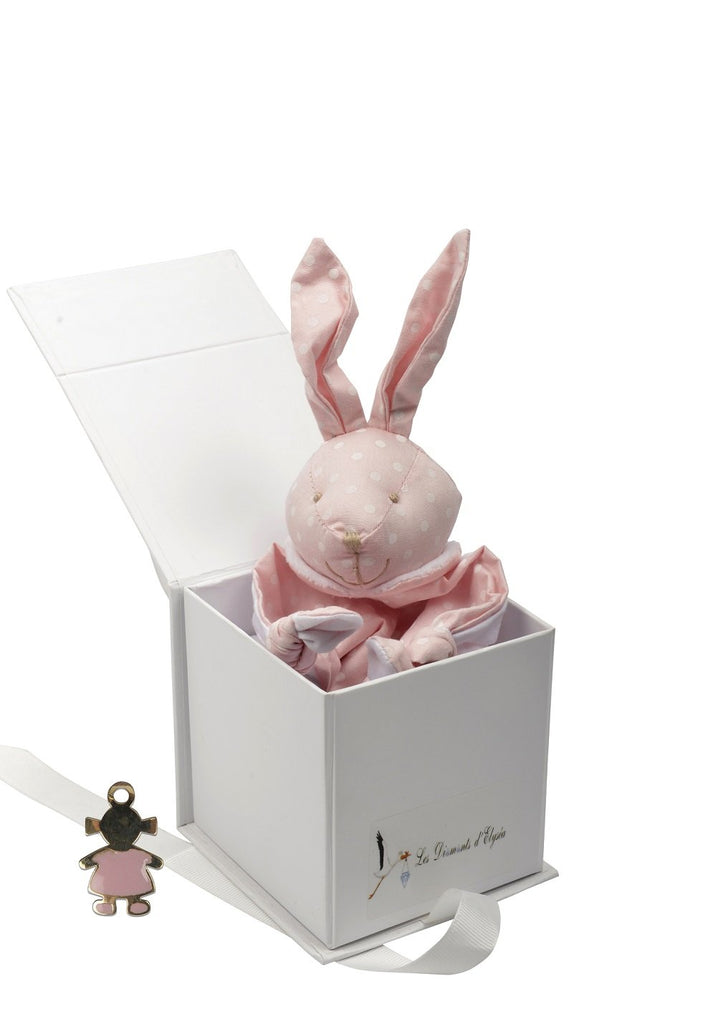 cadeau naissance coffret bijou bébé ou maman bracelet pendentif petite fille rose doudou lapin