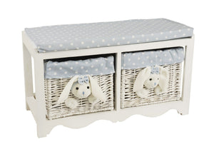 cadeau naissance chambre bébé banc avec 2 panières lapin bleu