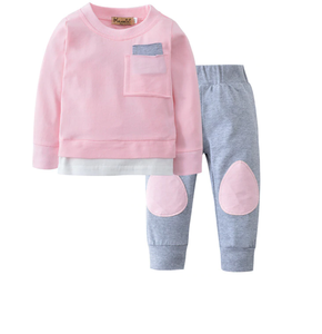 Ensemble Jogging Bébé 2 pièces rose/blanc/gris