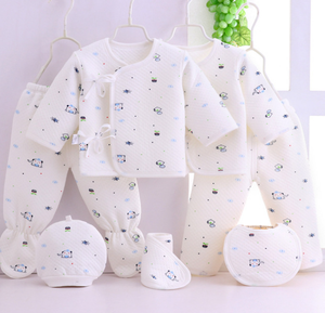 Ensemble Layette 6 pièces Blanc imprimé bleu