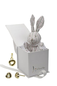 cadeau naissance coffret bijou bébé ou maman boucles d'oreilles pendentif coeur or diamant doudou lapin