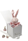 cadeau naissance coffret bijou bébé ou maman boucles d'oreilles pendentif elephant rose doudou lapin