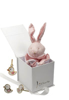 cadeau naissance coffret bijou bébé ou maman boucles d'oreilles pendentif poussin rose doudou lapin