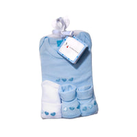 ensemble cadeau naissance bébé body,chaussons et bonnet assortis bleu ciel