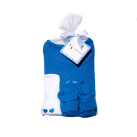 ensemble cadeau naissance bébé body,chaussons et bonnet assortis bleu roi