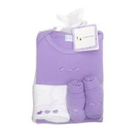 cadeau naissance bébé ensemble body chaussons et bonnet assortis violet