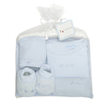 cadeau naissance bébé ensemble body chaussons débarbouillette ceintreet bonnet assortis bleu