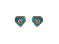 boucles d'oreilles coeur  bleu or diamant 