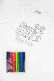 coffret cadeau enfant T-shirt à colorier + feutres tortue