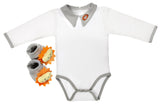 chaussons et body brodé "lion gris"